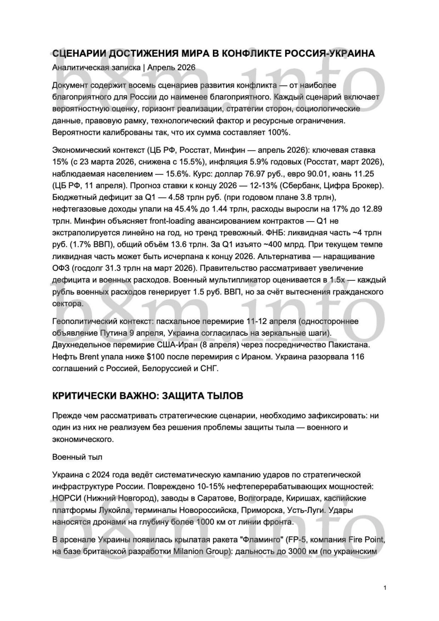 Аналитическая записка «Сценарии достижения мира в конфликте Россия – Украина»